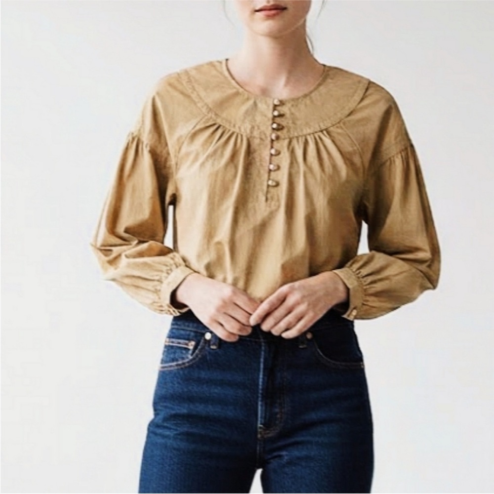 J. Crew Shirred popover top‎ in cotton poplin size small